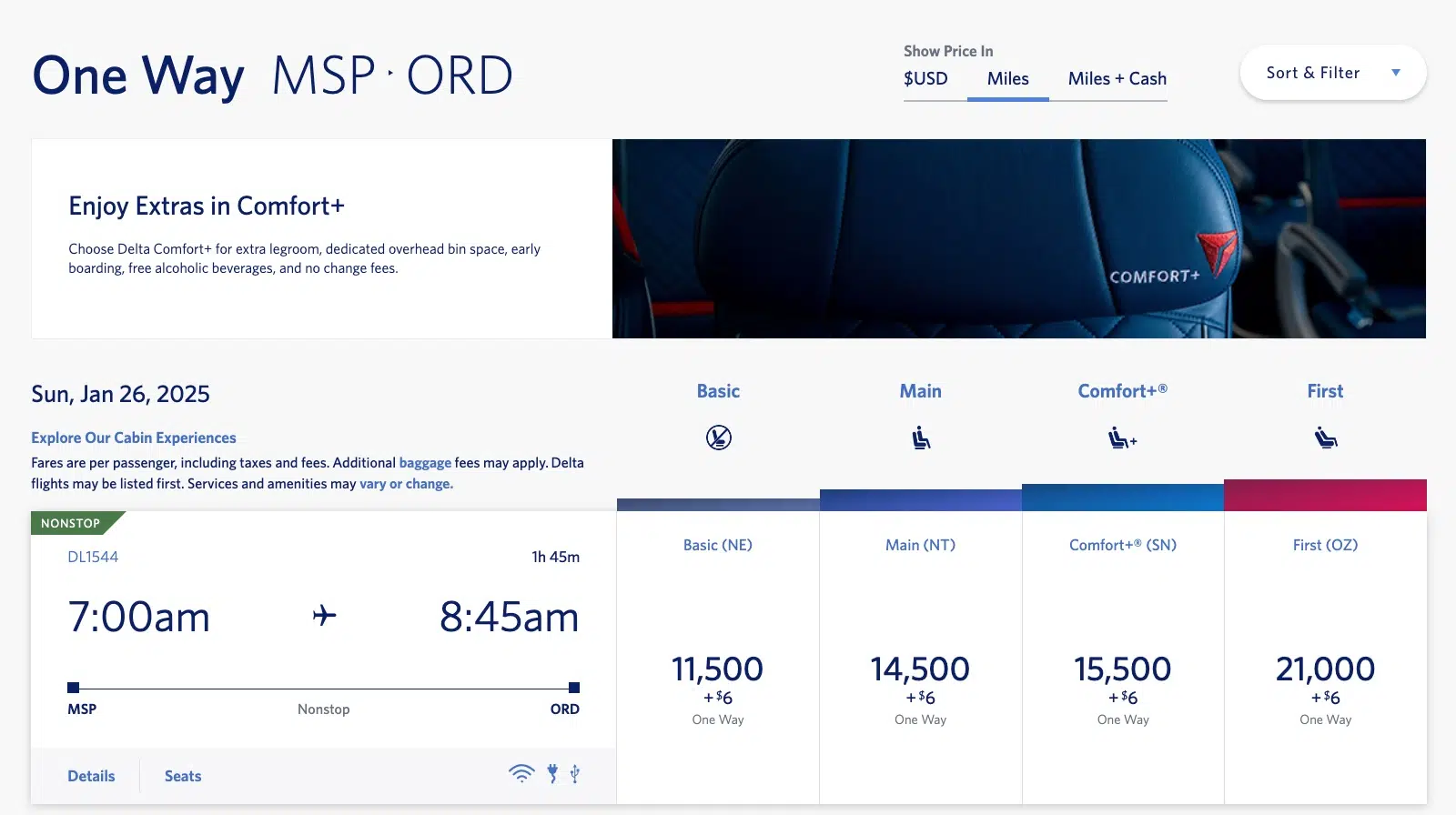 minneapolis to chicago flights using delta skymiles