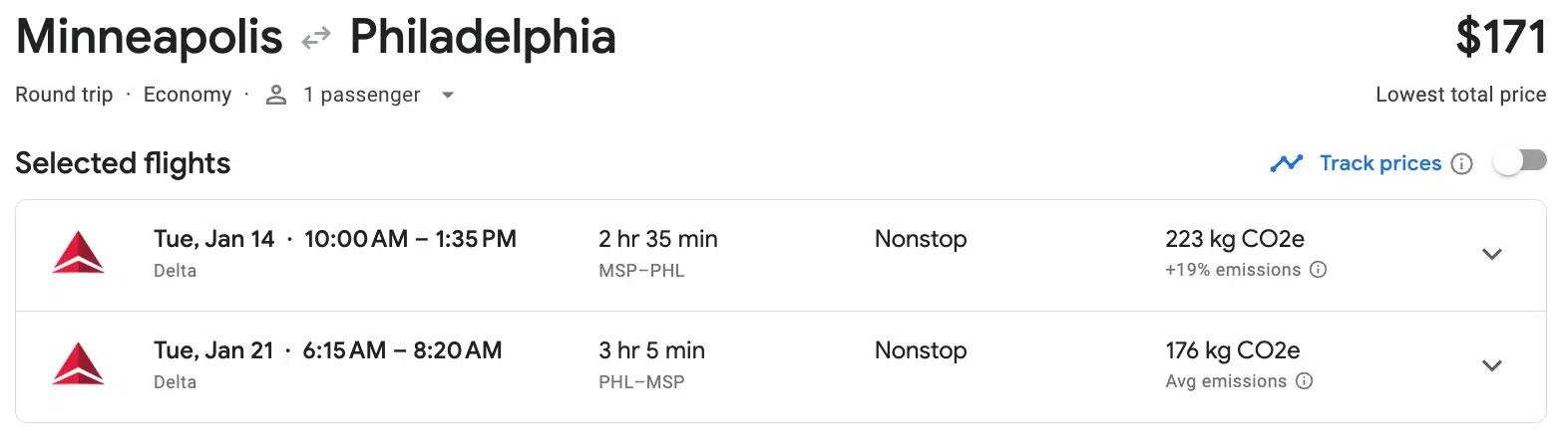 minneapolis to philadelphia flight on google flights