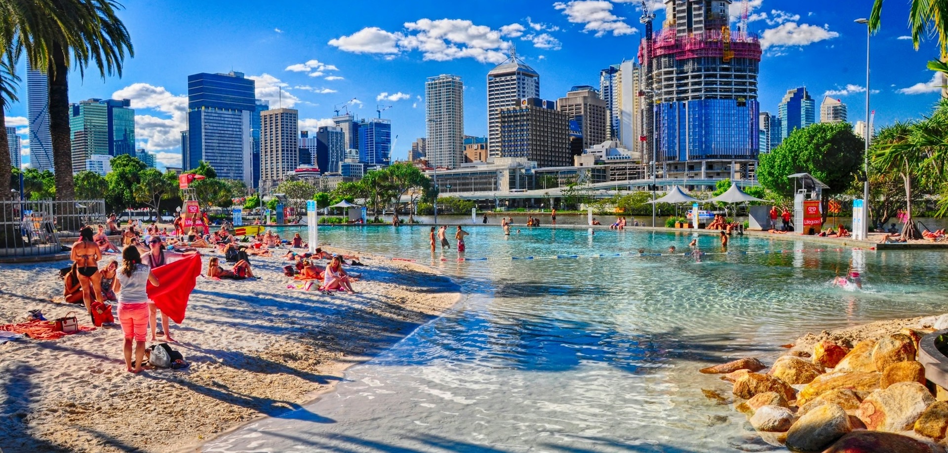 Tourists on the beach in Brisbane, Australia