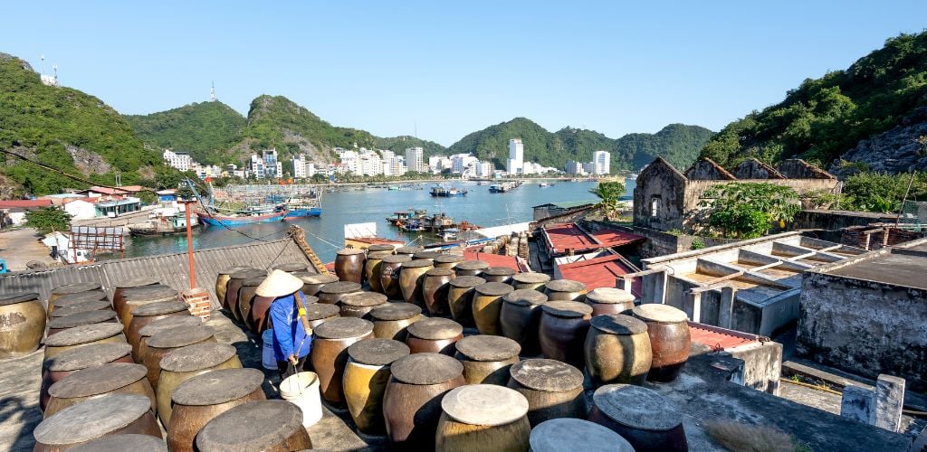 Barrels Standing on a Shore in Cat Ba Town, Cat Ba Island, Vietnam