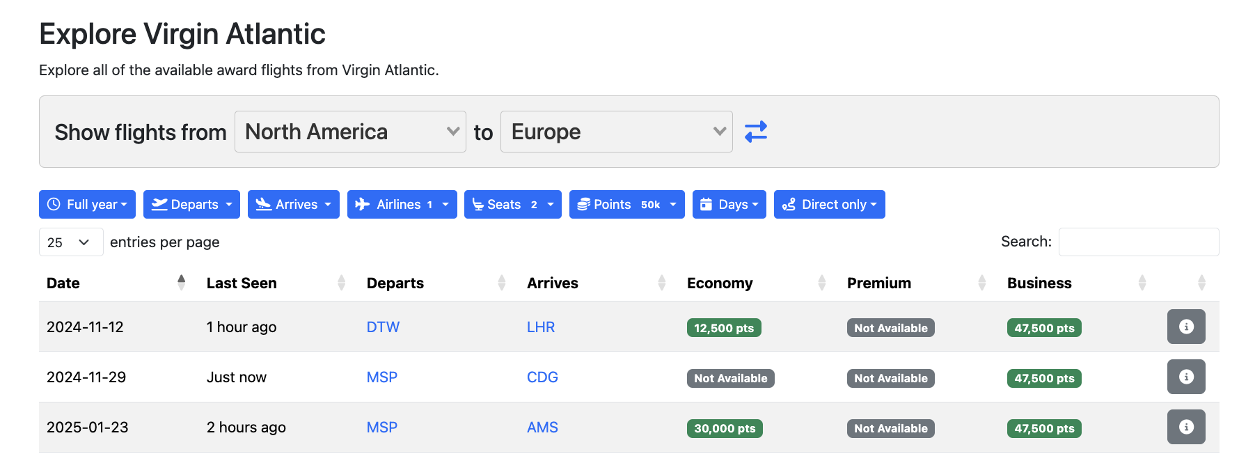 seats dot aero search showing days filter