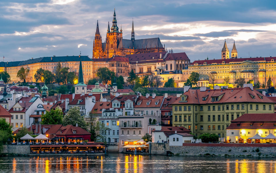 Scenic view of buildings overlooking the water in the Czech Republic.