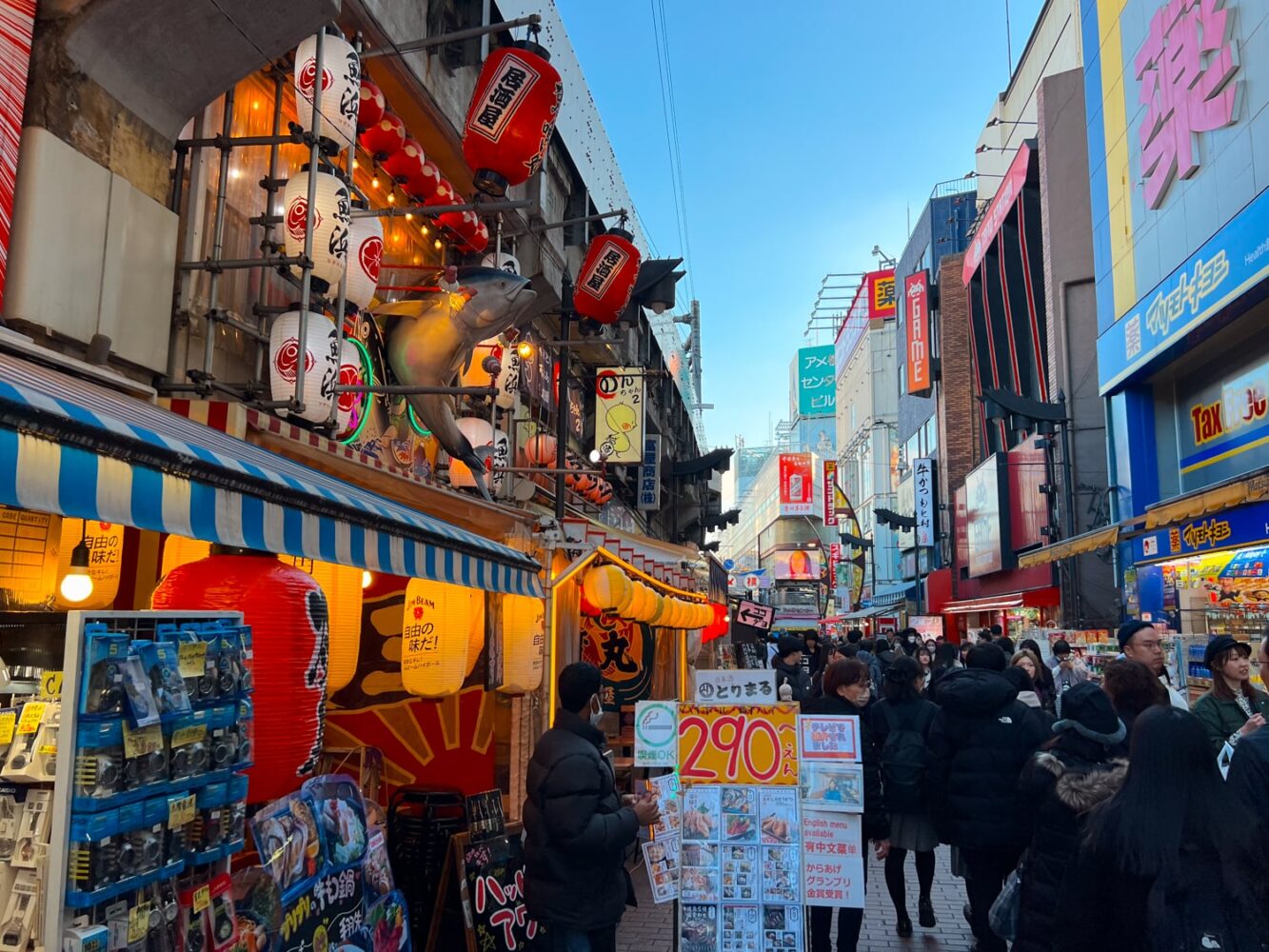 The colorful and busy Ameyoko Street famous for street food in Tokyo, Japan.