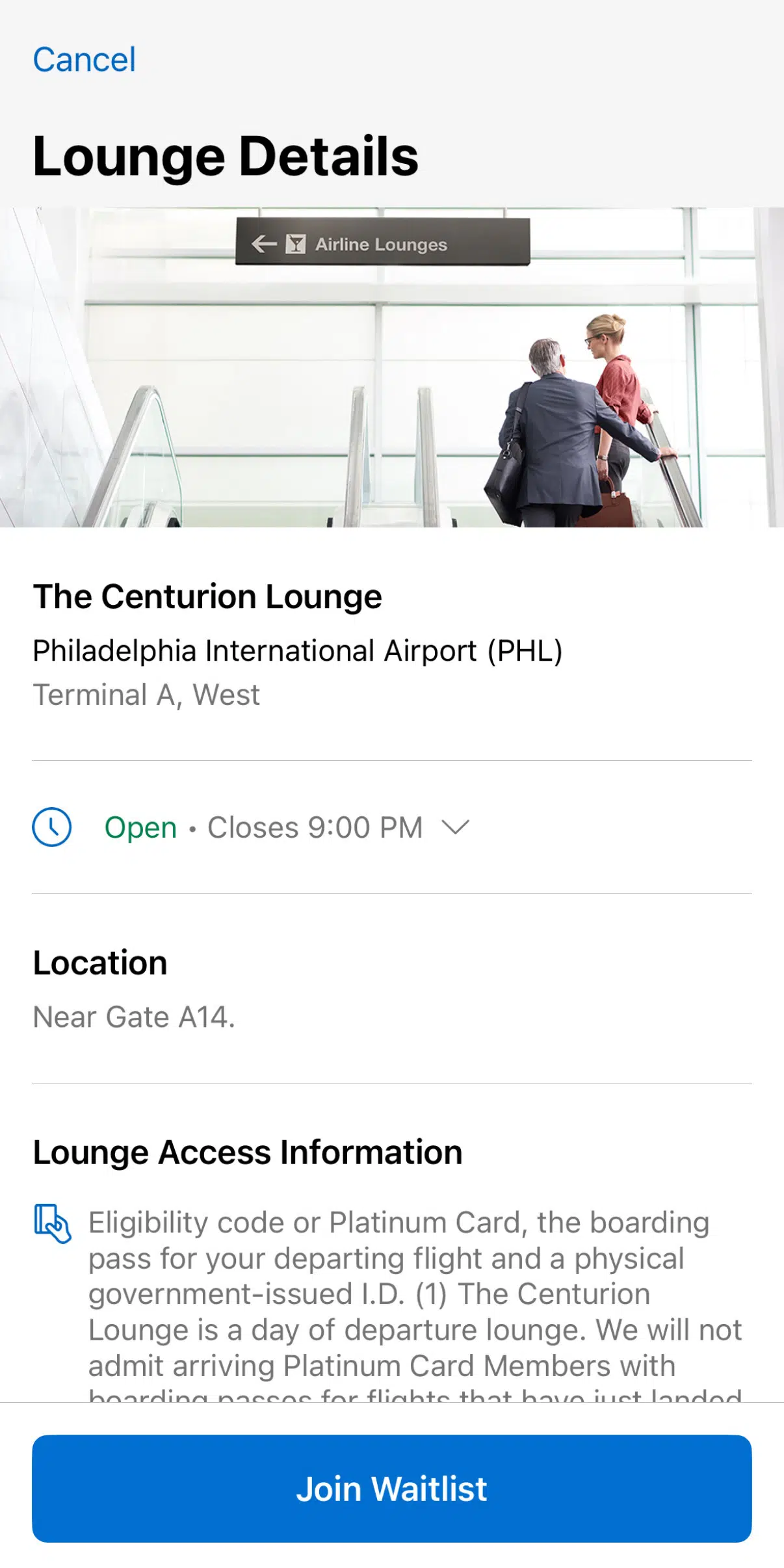 Centurion Lounge waitlist