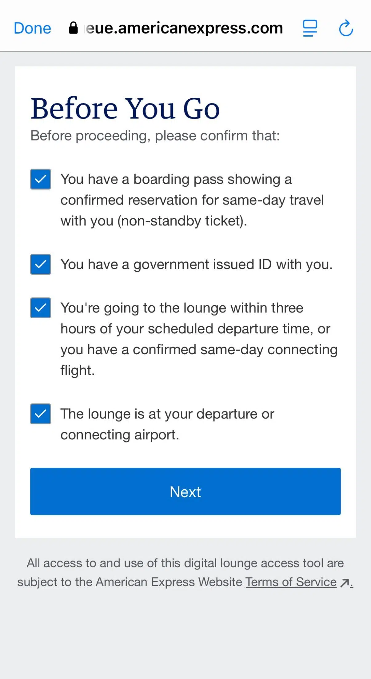 Centurion Lounge queue checklist