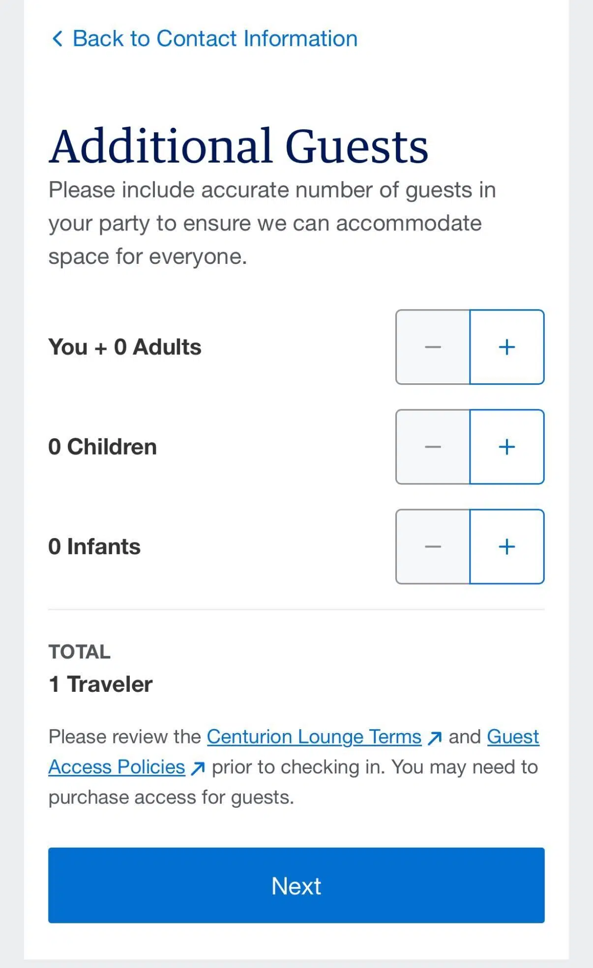 Centurion Lounge waitlist guest form