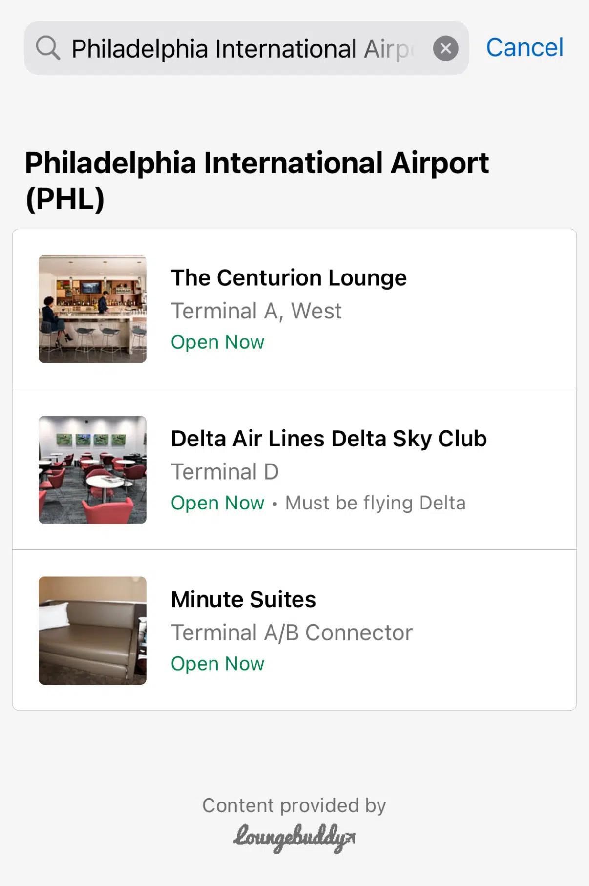 Amex app lounges