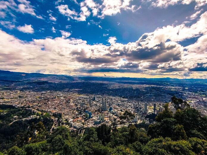 A scenic view of Bogota, Colombia from Monserrate mountain