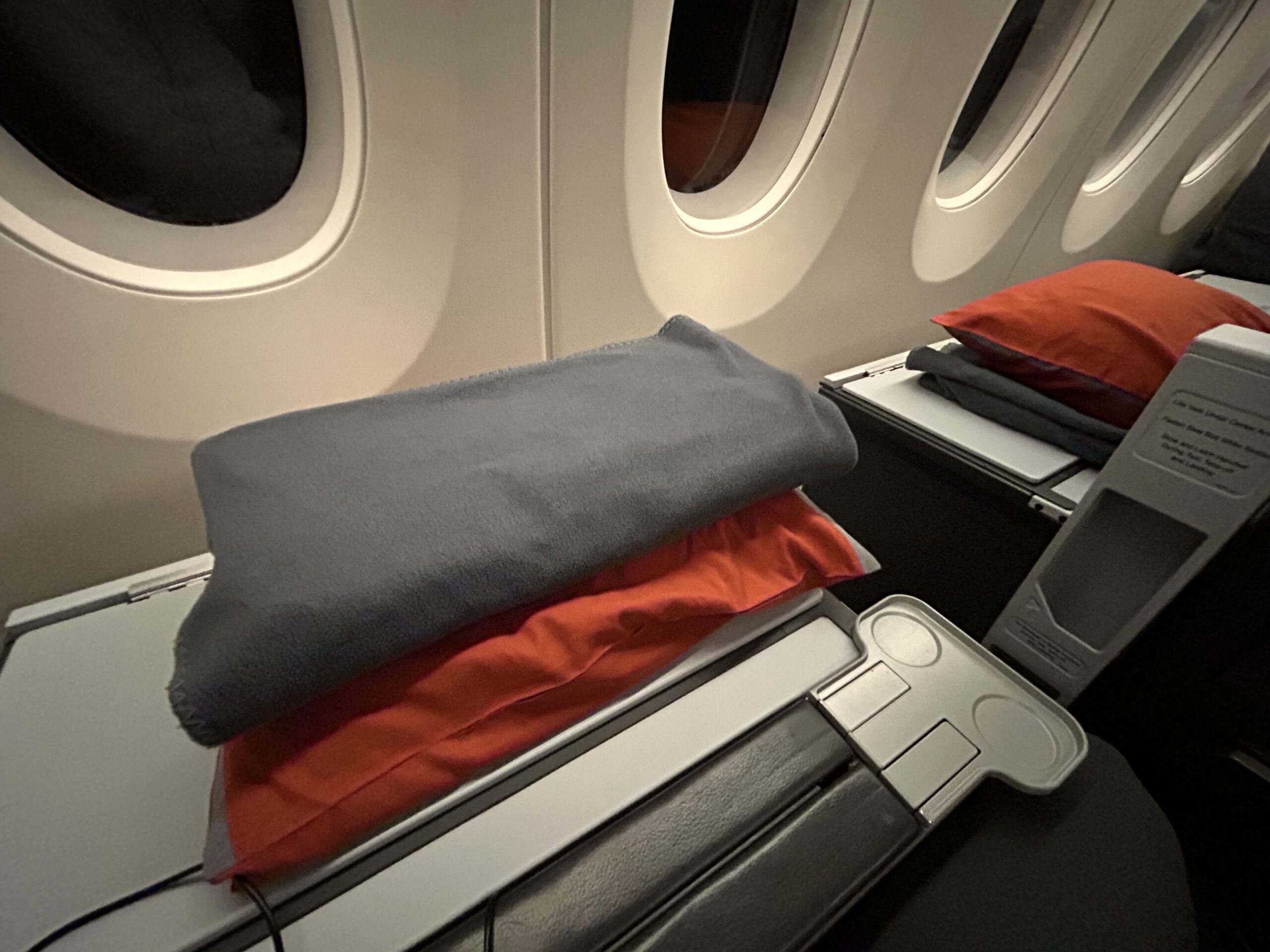 Pillow and blanket given to all travelers