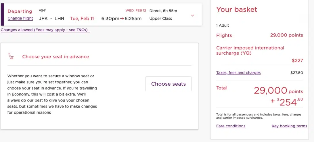 Virgin business class airfare