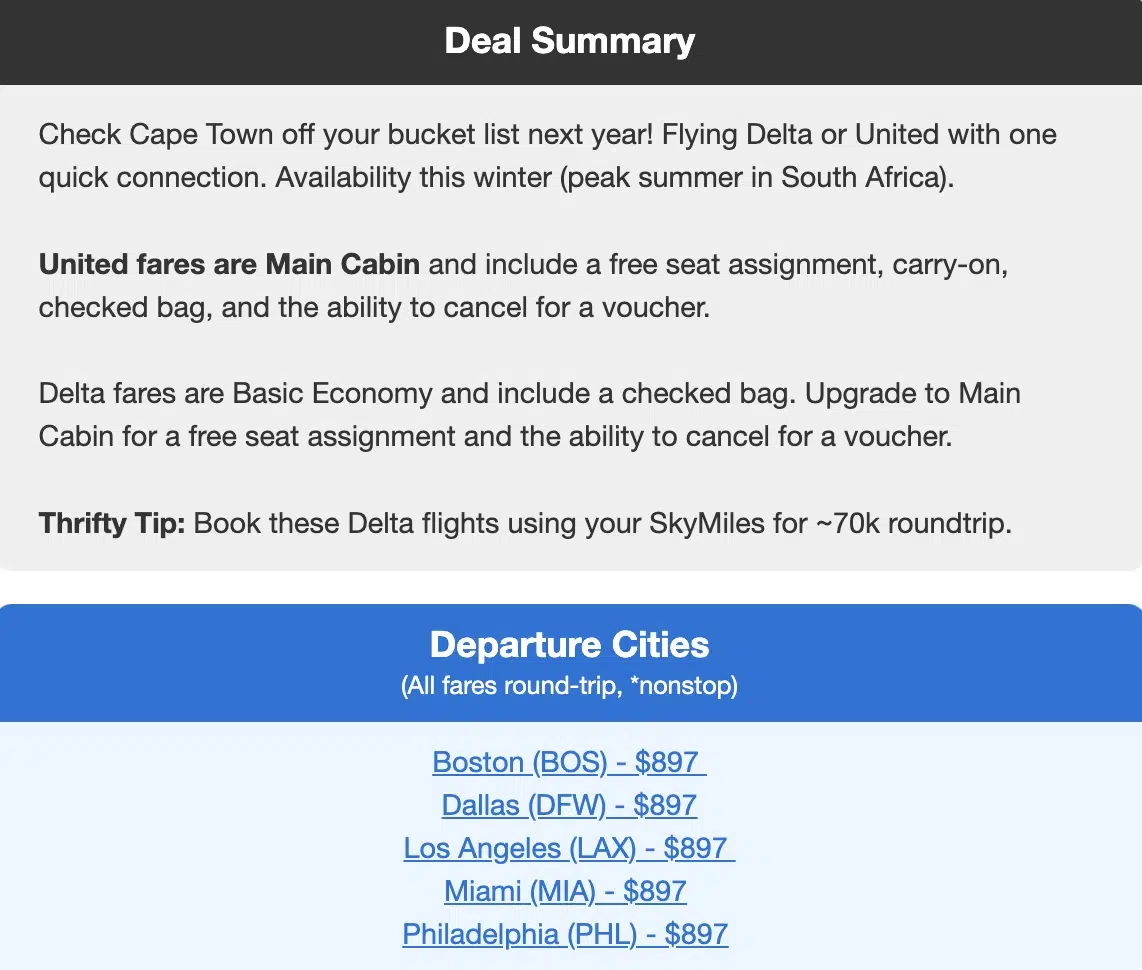 Cape Town flight deal