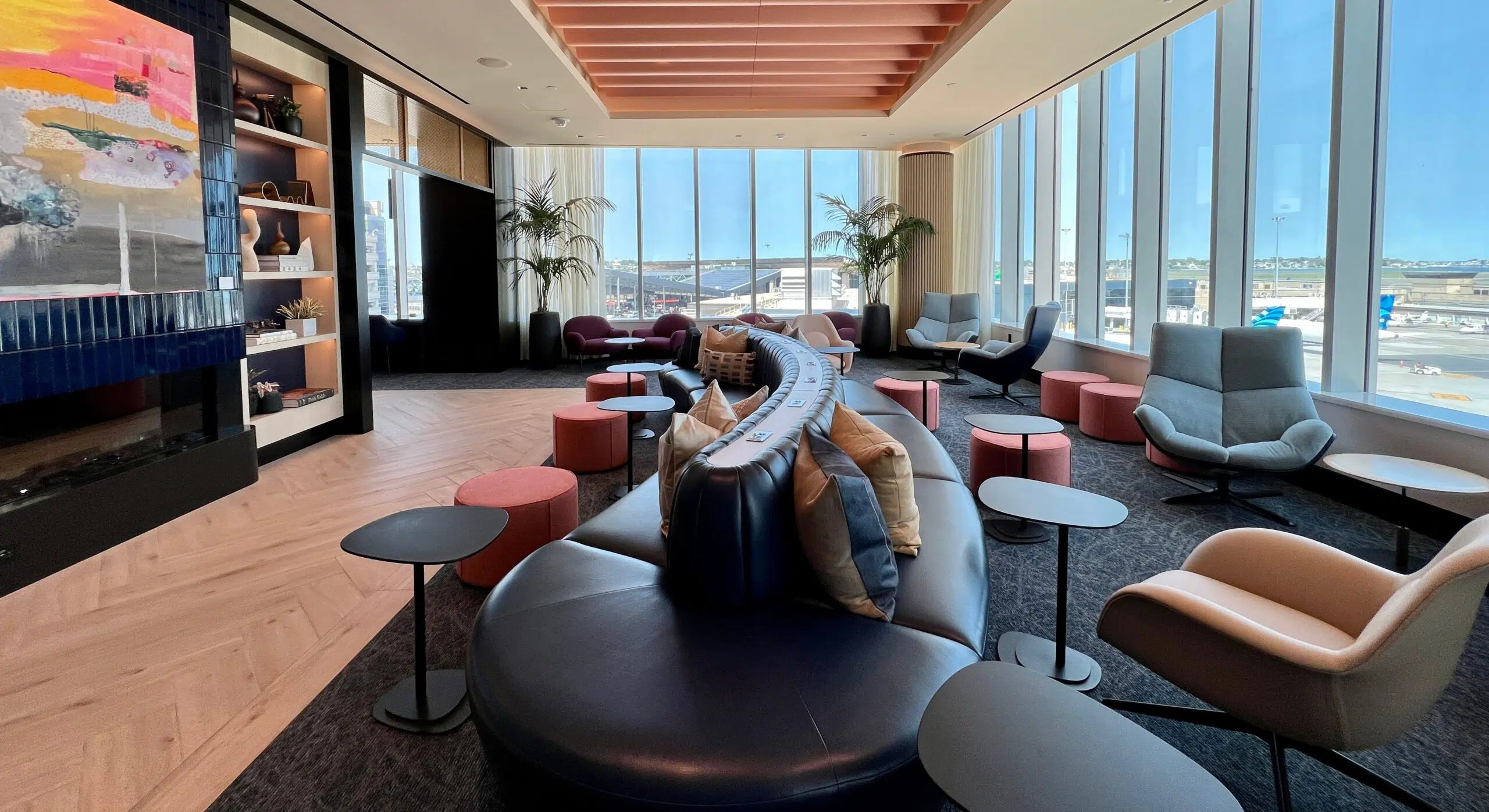 chairs and seating in an airport lounge