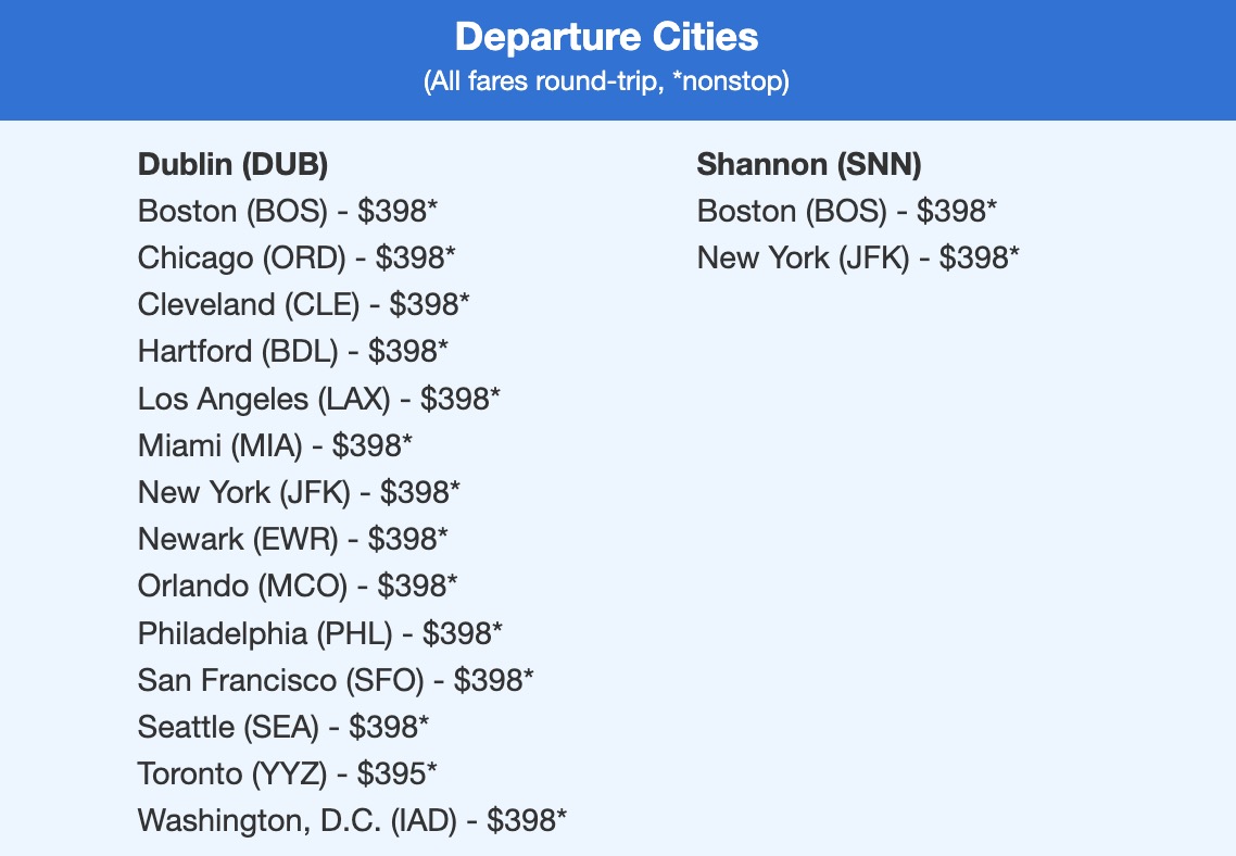 Aer Lingus nonstop flight deal