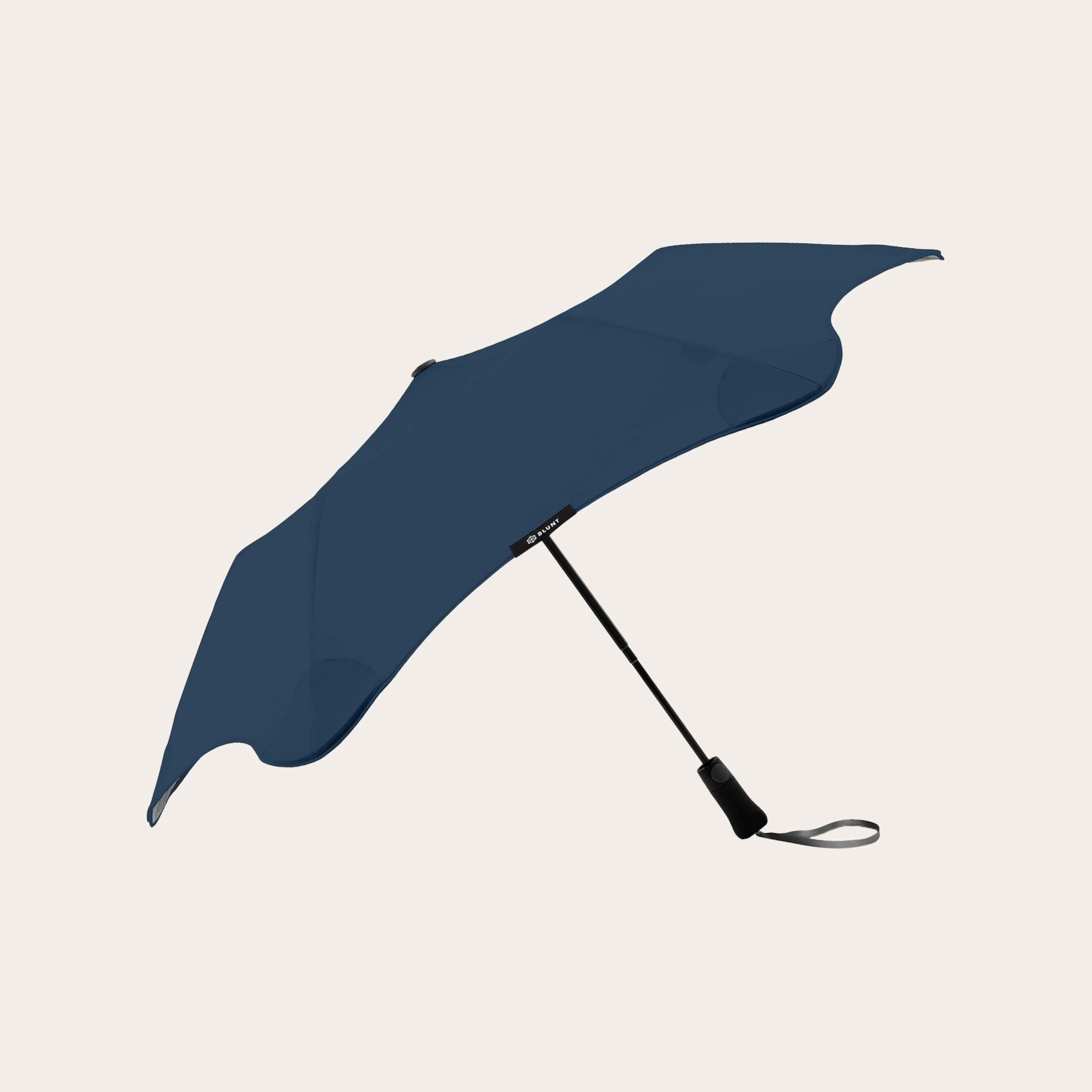 Dark blue opened umbrella.