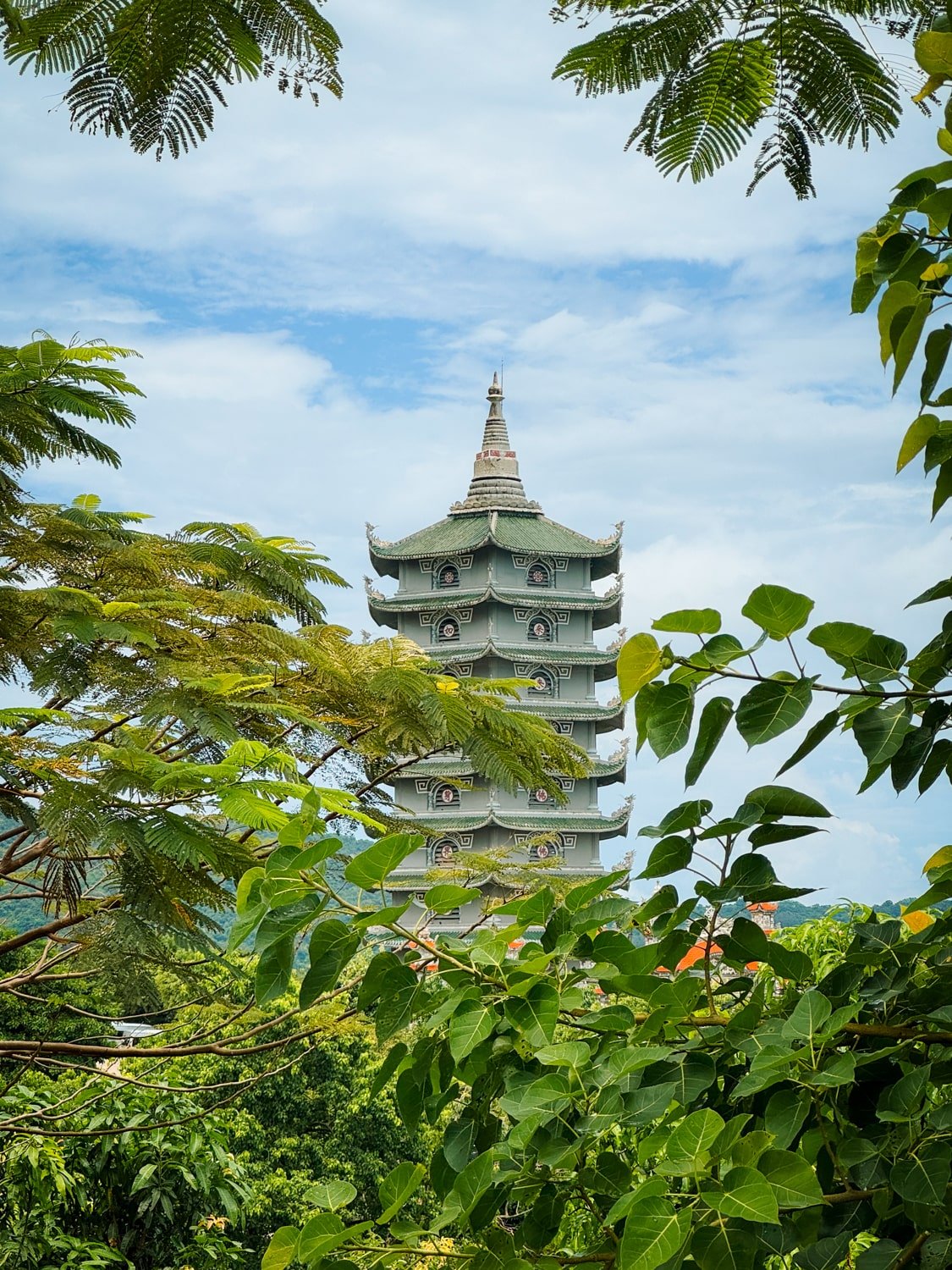 Da Nang's Buddhist pagoda tower near Lady Buddha, Vietnam.