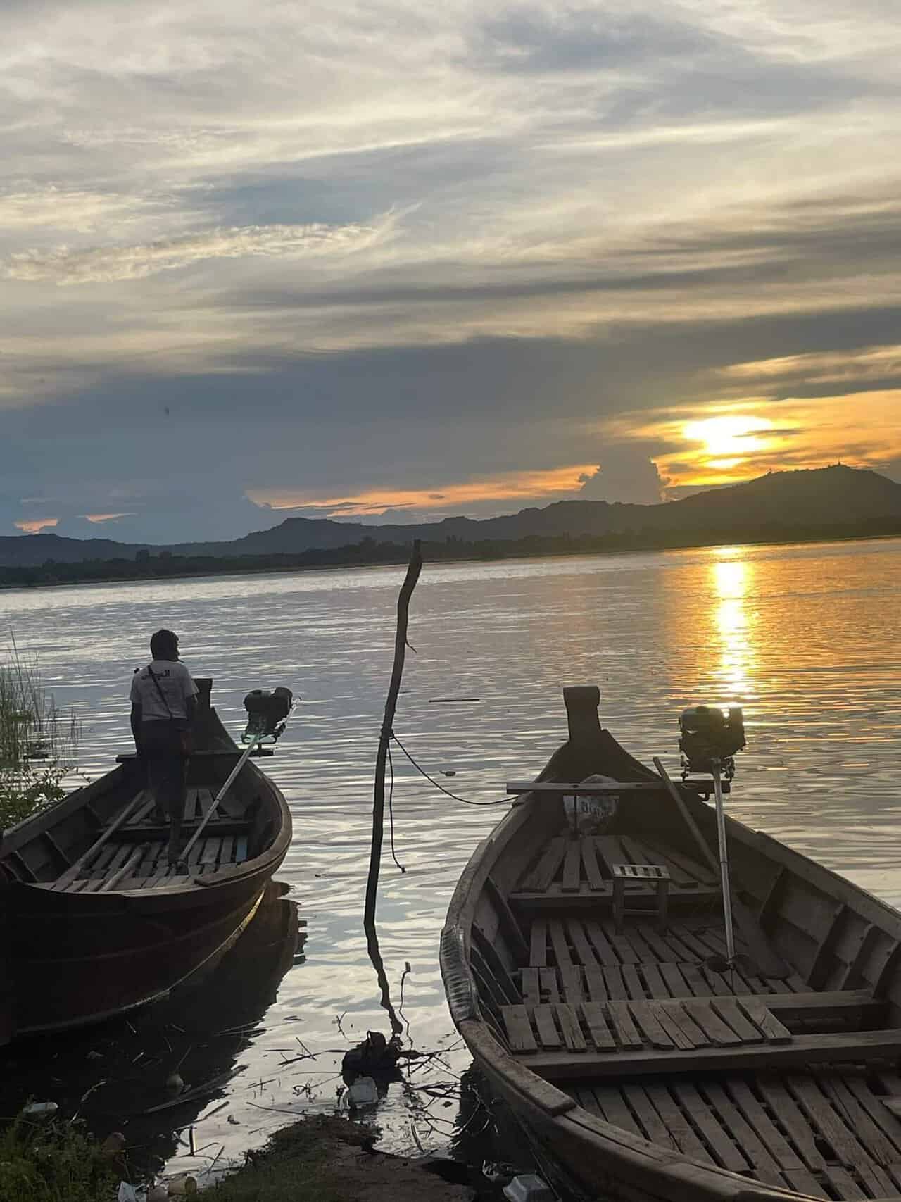 Sunset over the Irrawaddy River in Bagan, Myanmar