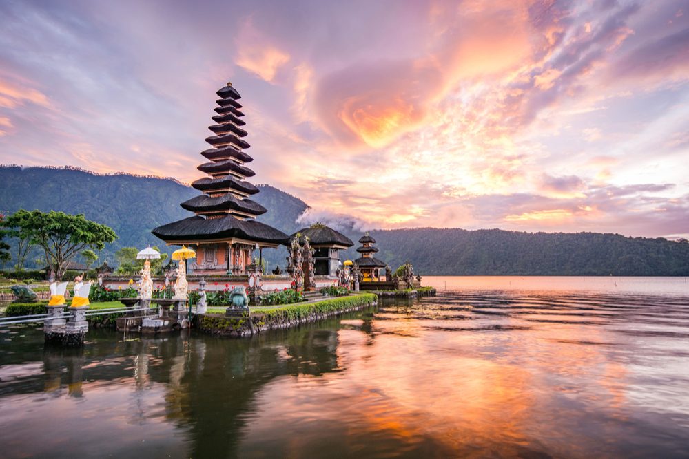 Pura Ulun Danu Bratan, Hindu temple on Bratan lake landscape, one of famous tourist attraction in Bali, Indonesia - Image