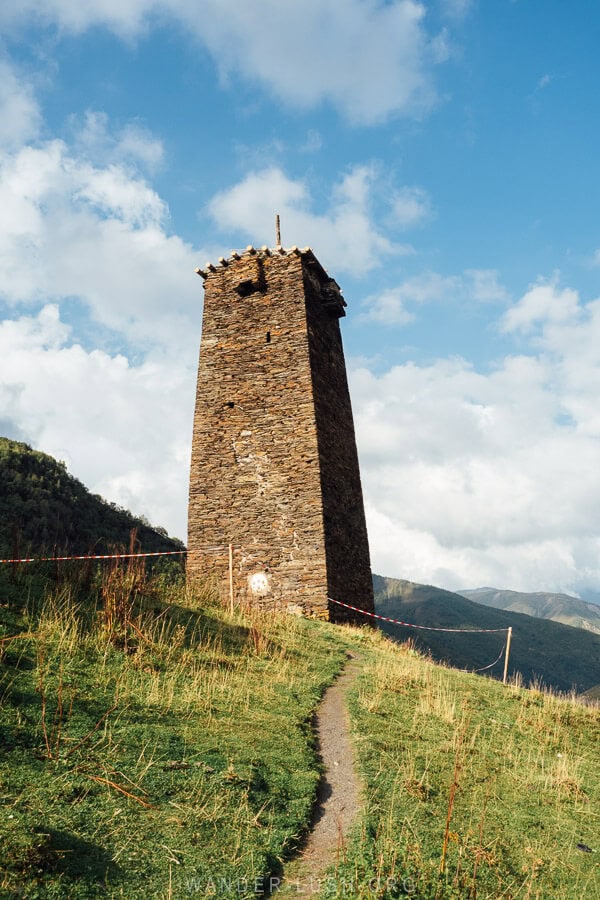 Queen Tamar Tower, a historic stone tower in Ushguli Georgia.