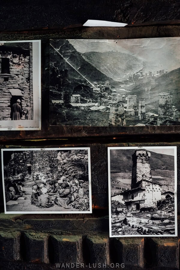 Old photos of Svaneti inside the Ushguli Ethnographic Museum.