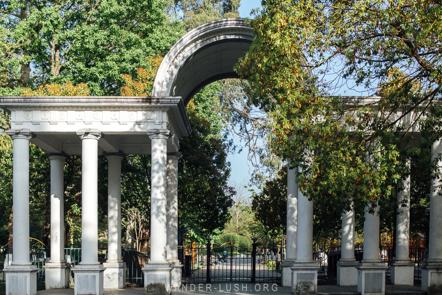 Columns and arches mark the entrance to Poti Central Park.