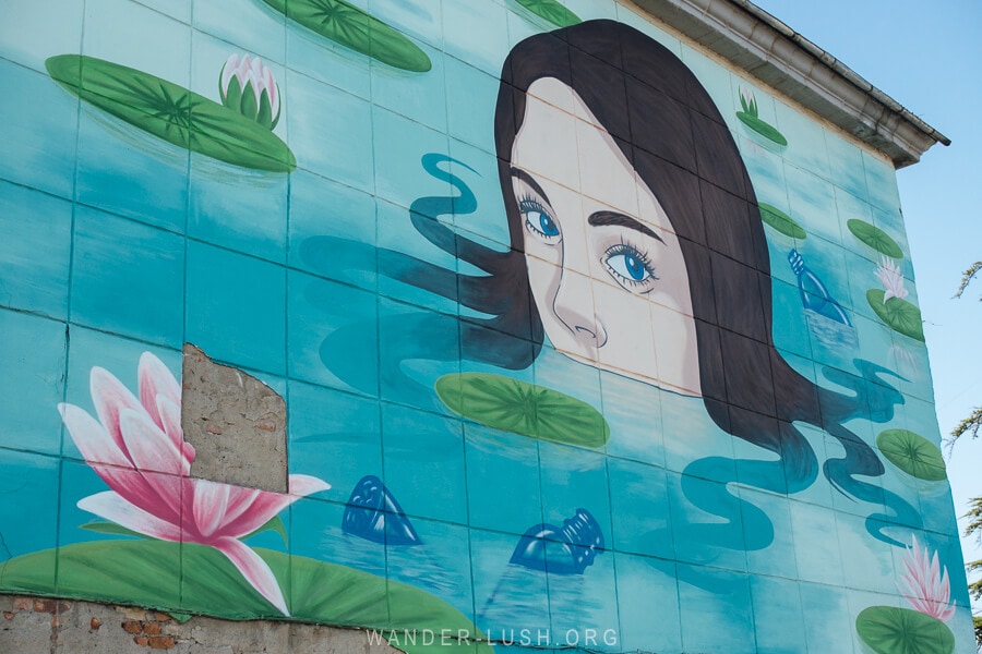 Buried Beauty in a Swamp street art mural by Musya Qeburia in Poti, Georgia.