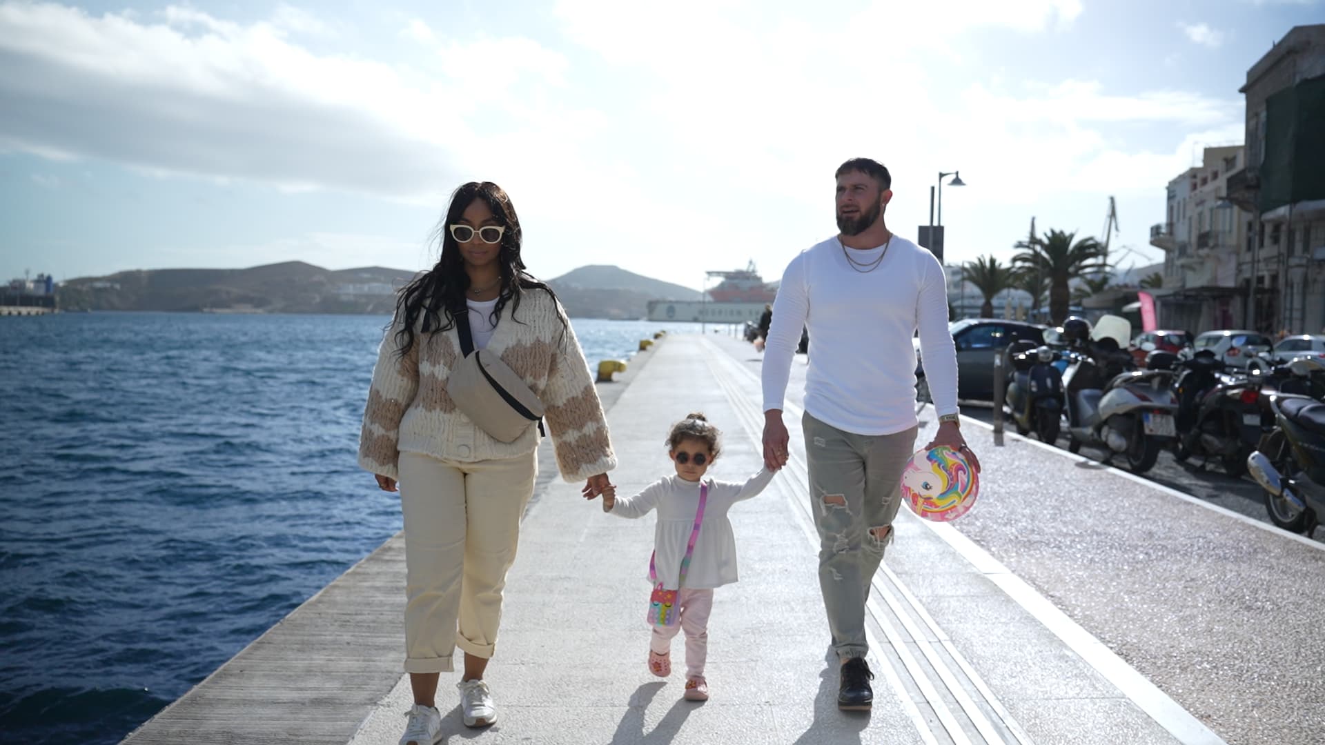 West and her family enjoy trying new foods in Syros, Greece and exploring the island together.