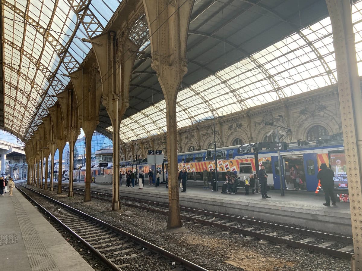 Nice Ville train station platform with train tracks