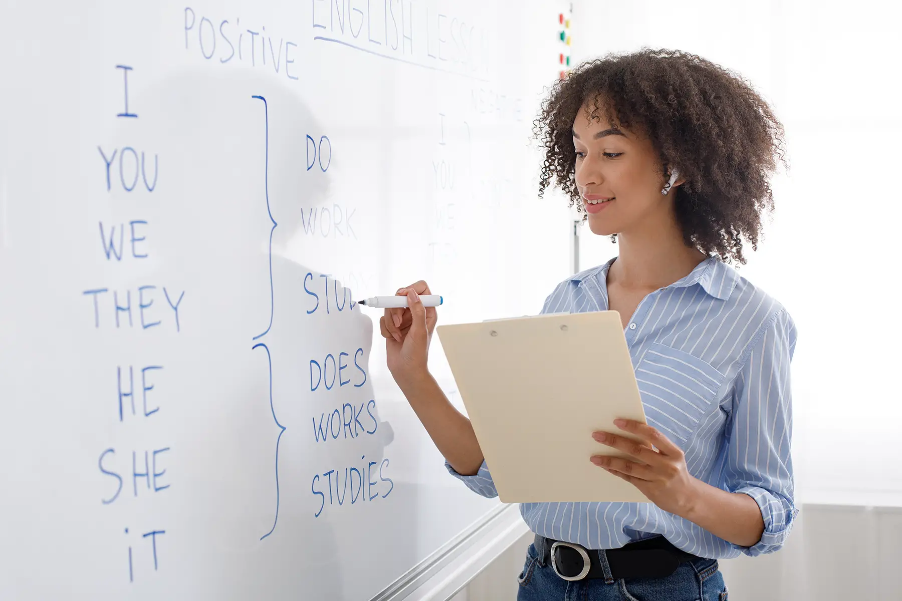 a woman teaching English as a foreign language