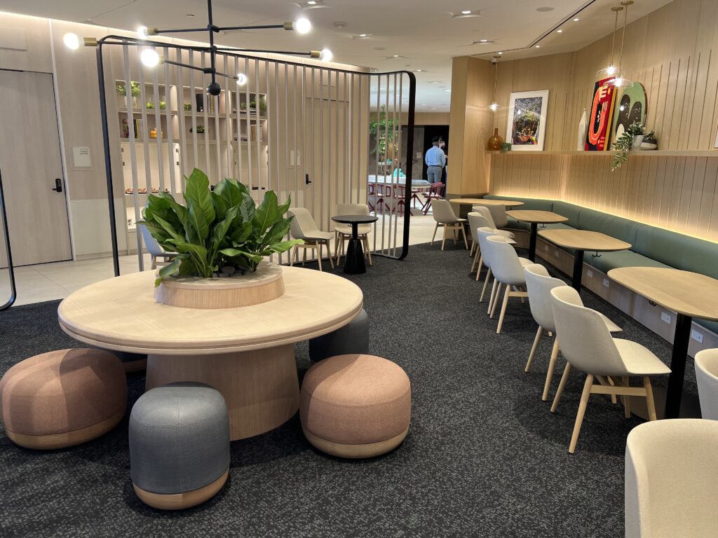 dining tables inside a capital one lounge