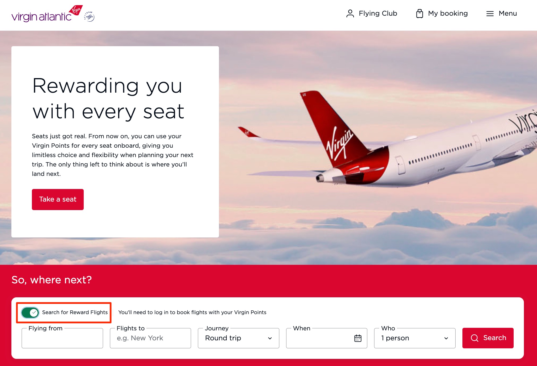 virgin atlantic search for reward flights