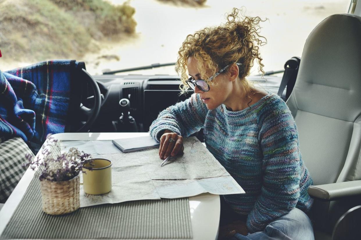 woman travel alone with camper van