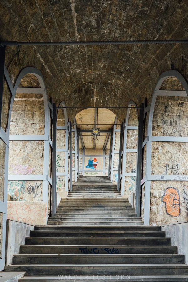 Street art underneath a bridge created for the Mtatsminda Funicular.