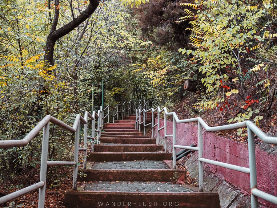 A long set of stairs leads up Mtatsminda in Tbilisi.