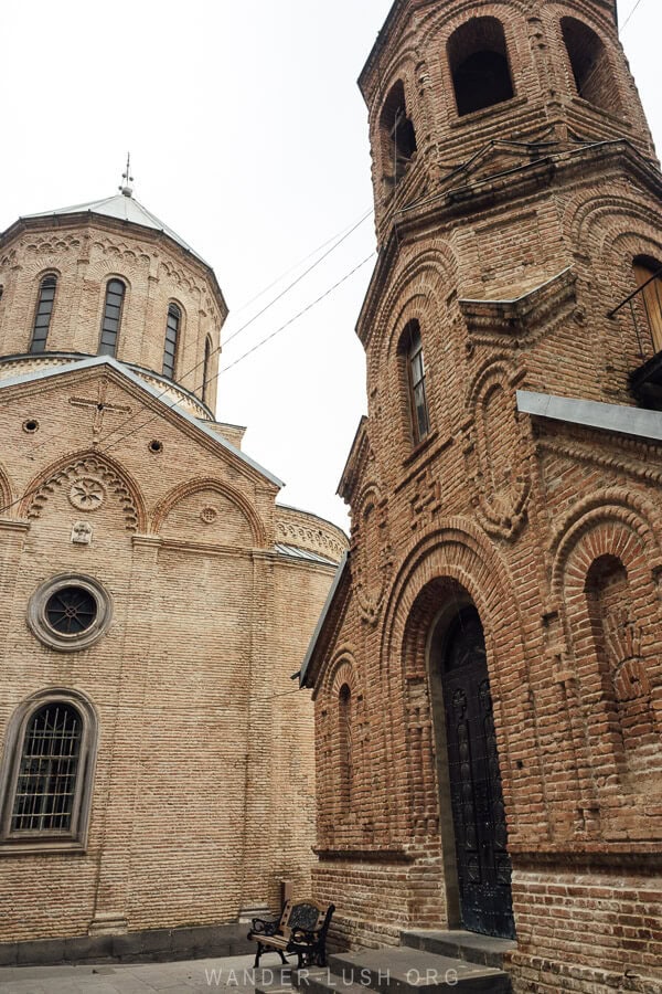 Mama Daviti Church, two brick Orthodox churches on Mtatsminda hill in Tbilisi.