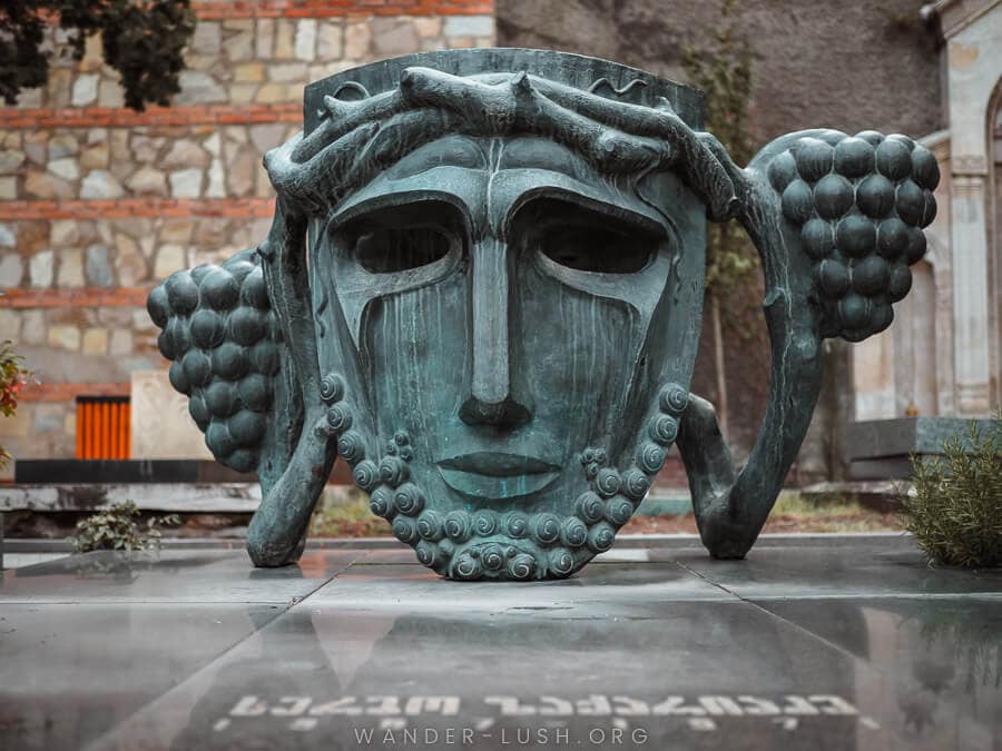 A sculptural grave inside Mtatsminda Pantheon in Tbilisi.