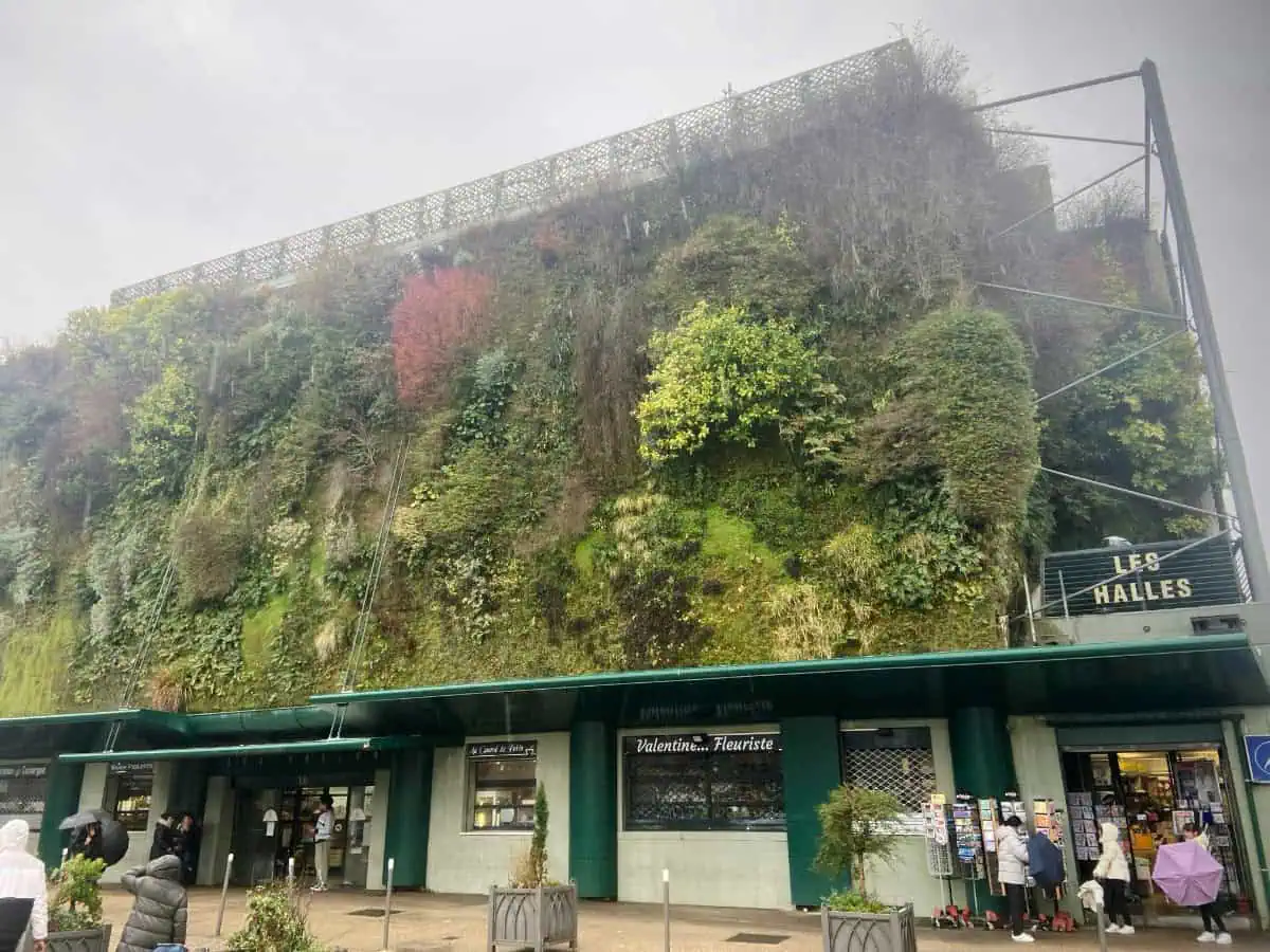 Les Halles d'Avignon, Avignon's indoor food market and building covered in greenery