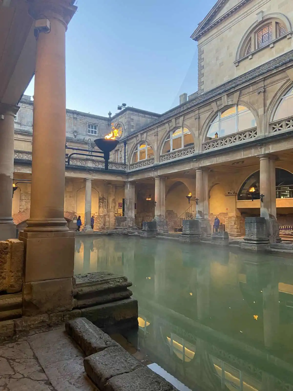 Looking across the pool at the Roman Baths in Bath, UK