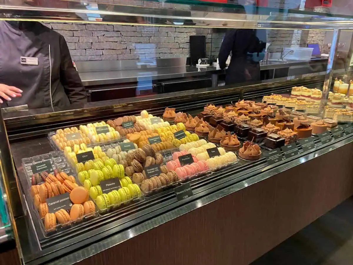 A row of macarons at a pastry shop in Nice, Cote d'Azur