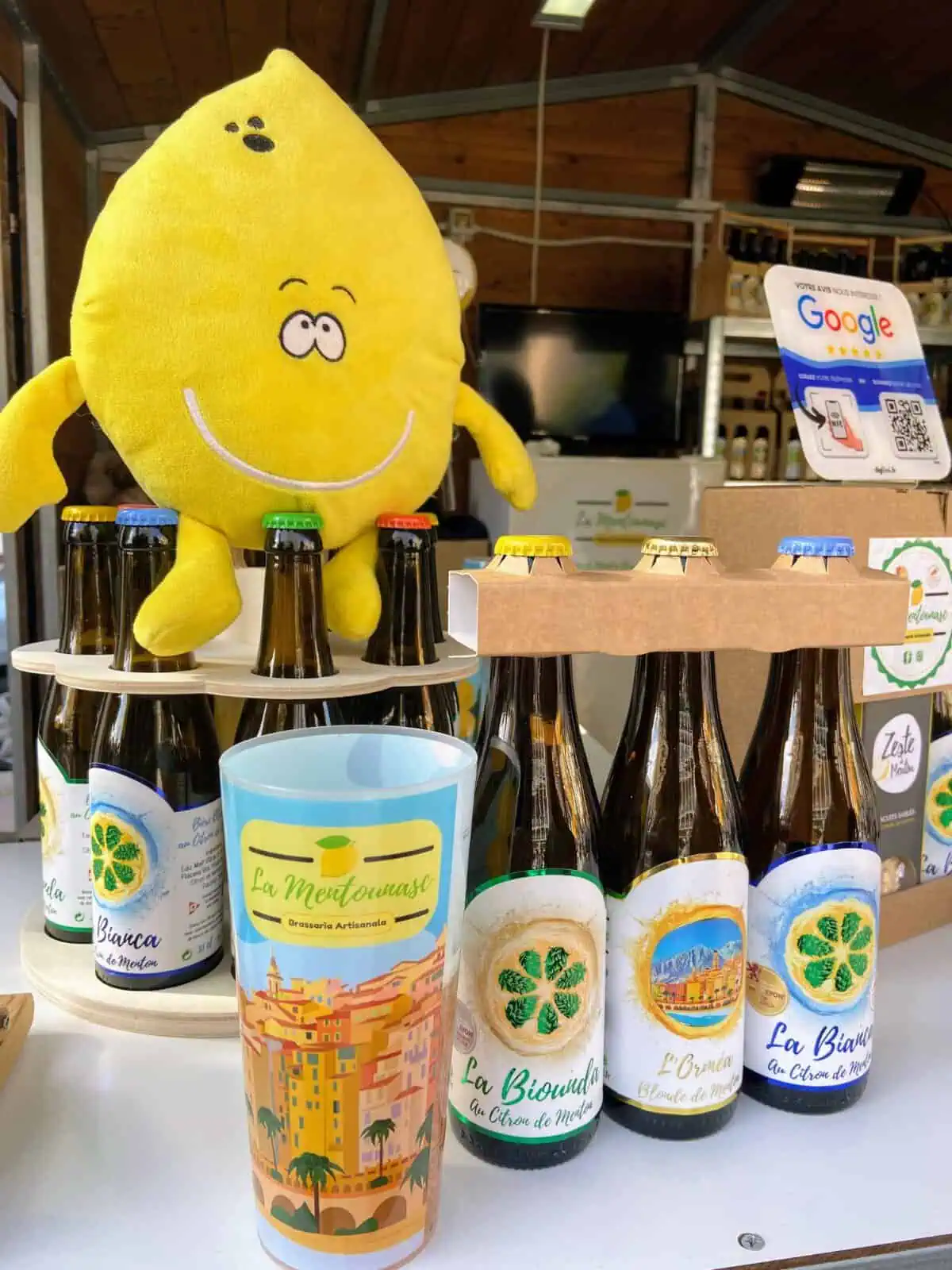 Lemon beer being sold at the Menton Fete du Citron