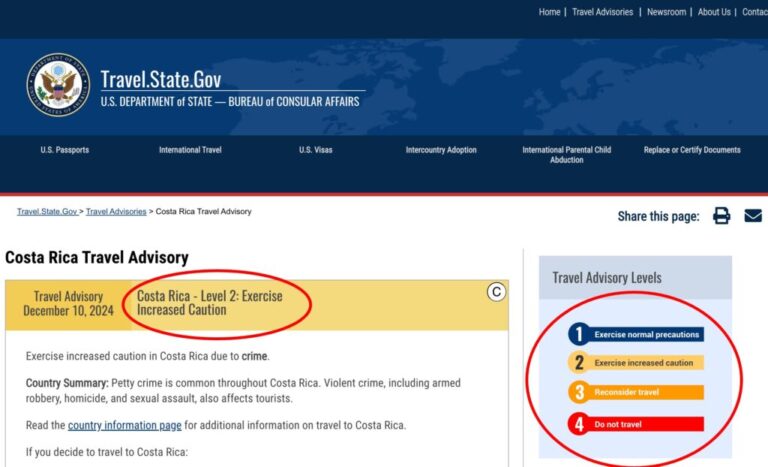 U.S. Issues Updated Travel Advisory For Costa Rica Over Crime