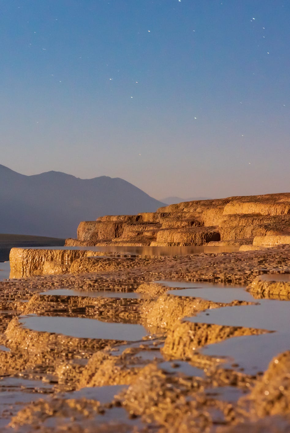 starry sky over the travertine terraces of badab e surt in the alborz mountains, badab soort, albruz chain, mazandaran province, northern iran