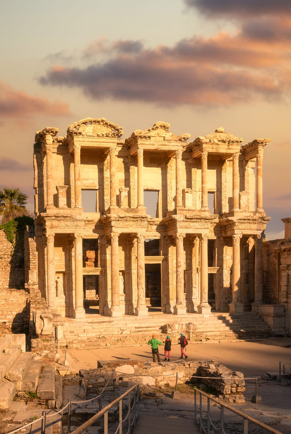 ephesus, turkey library of celsus at sunrise, beautiful sky