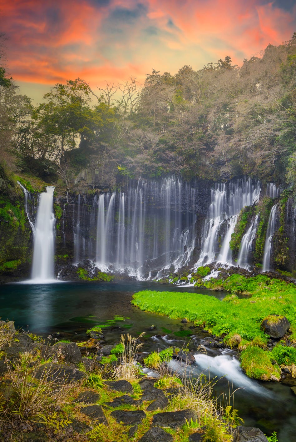 a long exposed picture of the famous shiraito falls shiraito no taki this waterfall is part of the fuji hakone izu national park