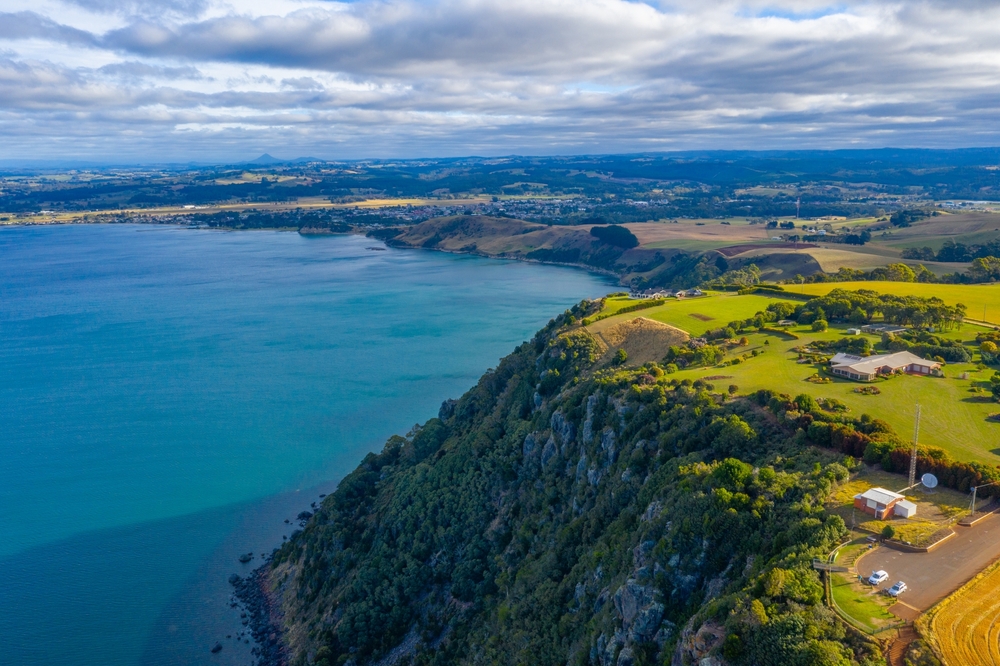 The arial view of coastline of Tasmania near Wynyard, Australia.