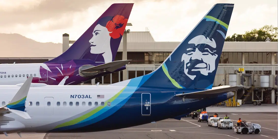 Alaska and Hawaiian airplane tails