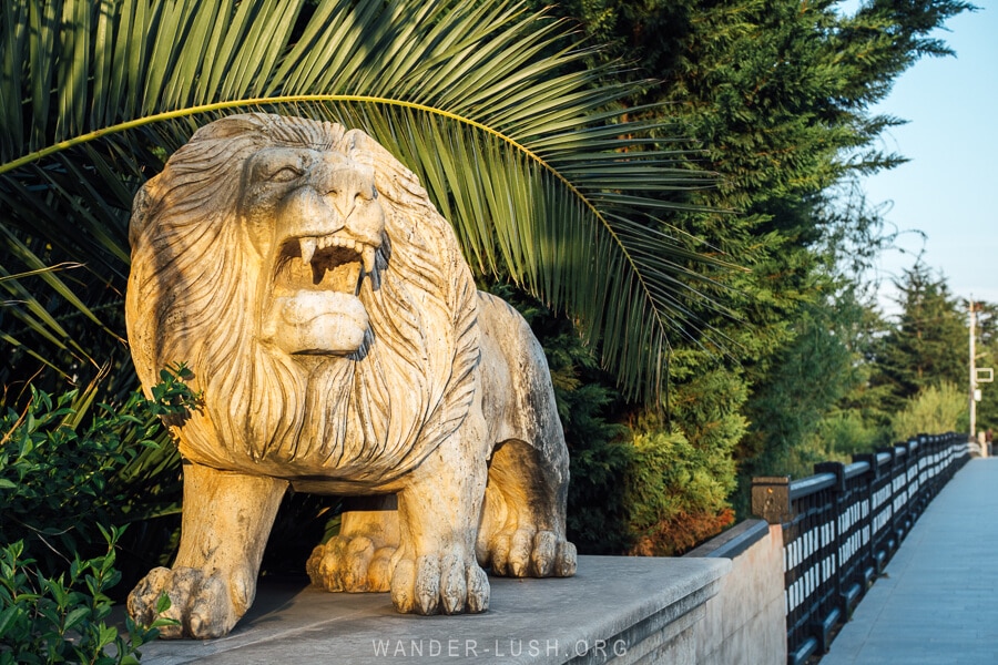 A lion sculpture on a bridge in Poti, Georgia.