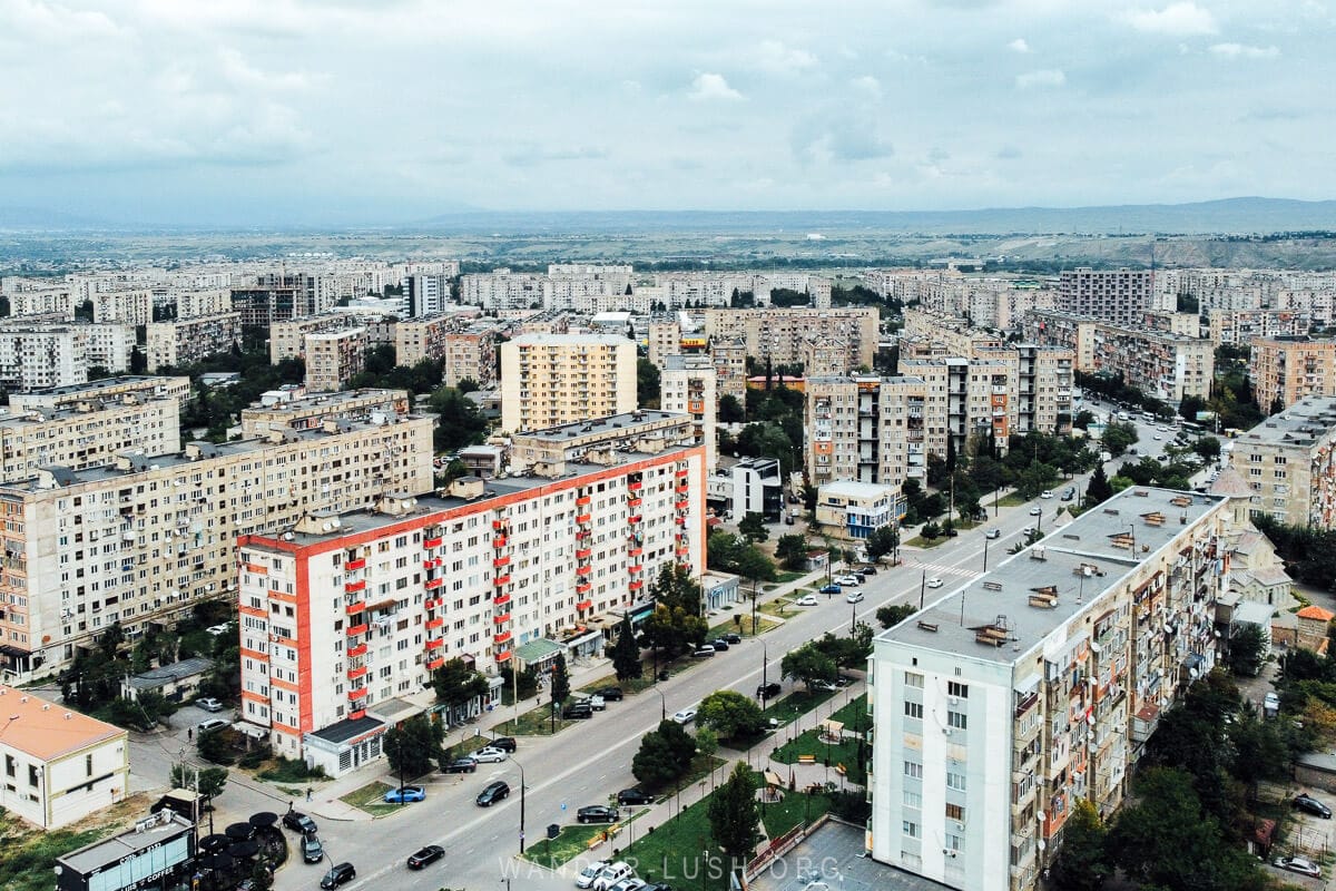 A sea of concrete apartment blocks in Rustavi, an alternative place to visit in Georgia for Soviet history.