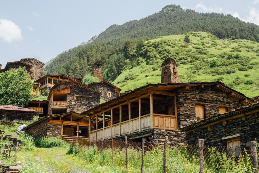 Stone houses in the village of Dartlo in Tusheti, Georgia.