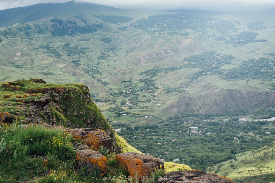 View of a green valley from Saro, a remote and beautiful village in Georgia.