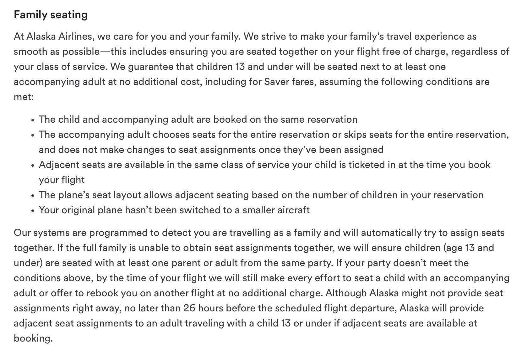 Alaska Airlines family seating policy 